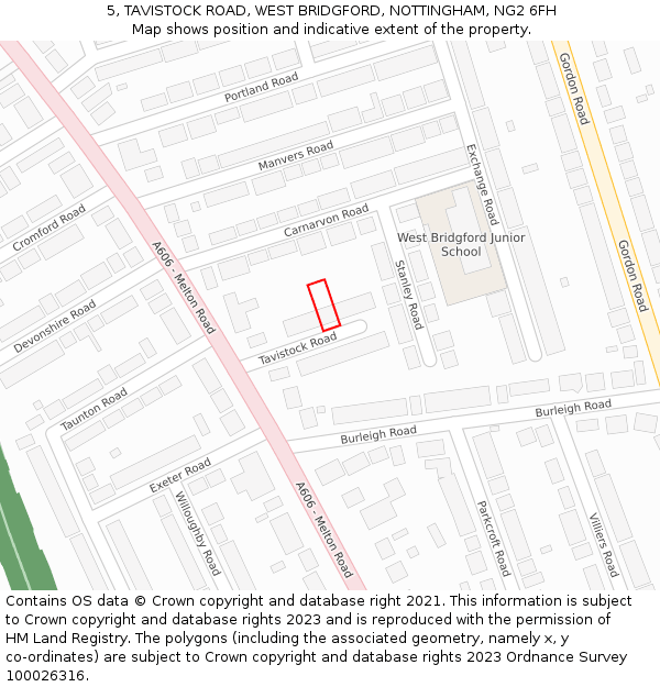 5, TAVISTOCK ROAD, WEST BRIDGFORD, NOTTINGHAM, NG2 6FH: Location map and indicative extent of plot