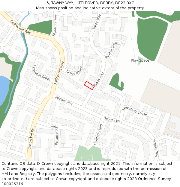 5, TAWNY WAY, LITTLEOVER, DERBY, DE23 3XG: Location map and indicative extent of plot