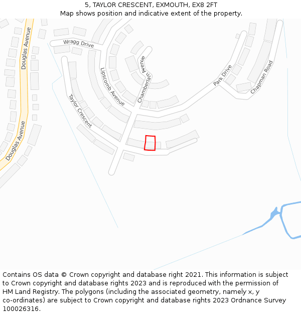 5, TAYLOR CRESCENT, EXMOUTH, EX8 2FT: Location map and indicative extent of plot