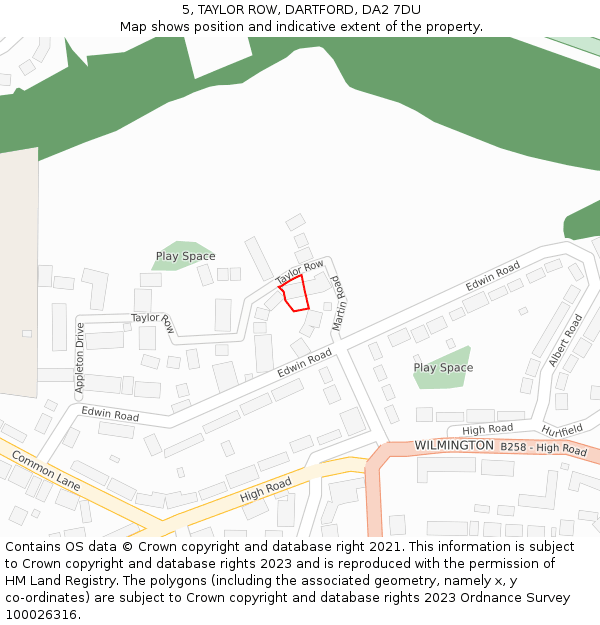 5, TAYLOR ROW, DARTFORD, DA2 7DU: Location map and indicative extent of plot