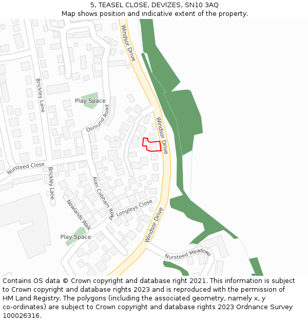 5, TEASEL CLOSE, DEVIZES, SN10 3AQ: Location map and indicative extent of plot