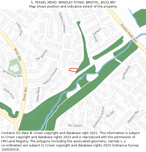 5, TEASEL MEAD, BRADLEY STOKE, BRISTOL, BS32 8EY: Location map and indicative extent of plot