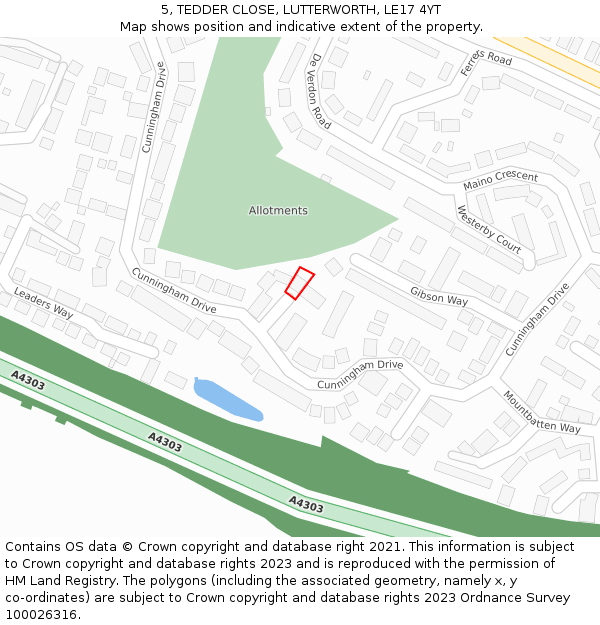 5, TEDDER CLOSE, LUTTERWORTH, LE17 4YT: Location map and indicative extent of plot