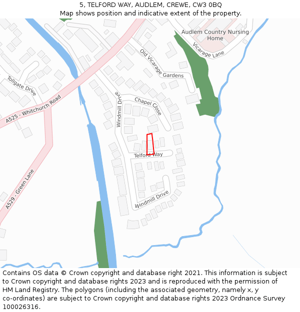5, TELFORD WAY, AUDLEM, CREWE, CW3 0BQ: Location map and indicative extent of plot