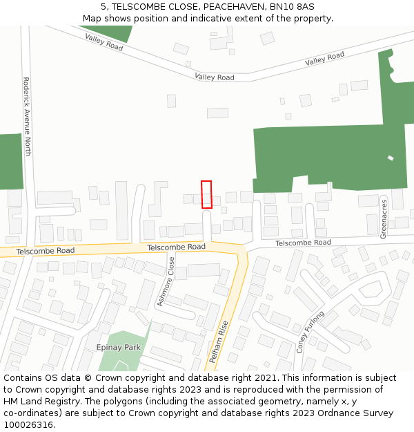 5, TELSCOMBE CLOSE, PEACEHAVEN, BN10 8AS: Location map and indicative extent of plot