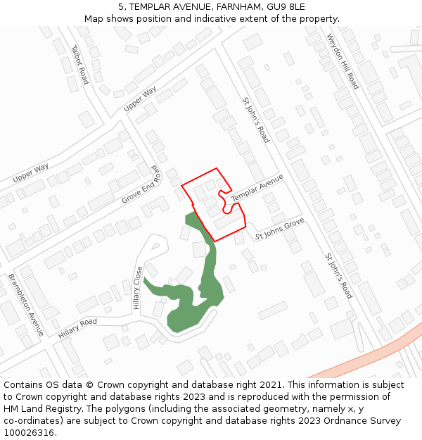 5, TEMPLAR AVENUE, FARNHAM, GU9 8LE: Location map and indicative extent of plot