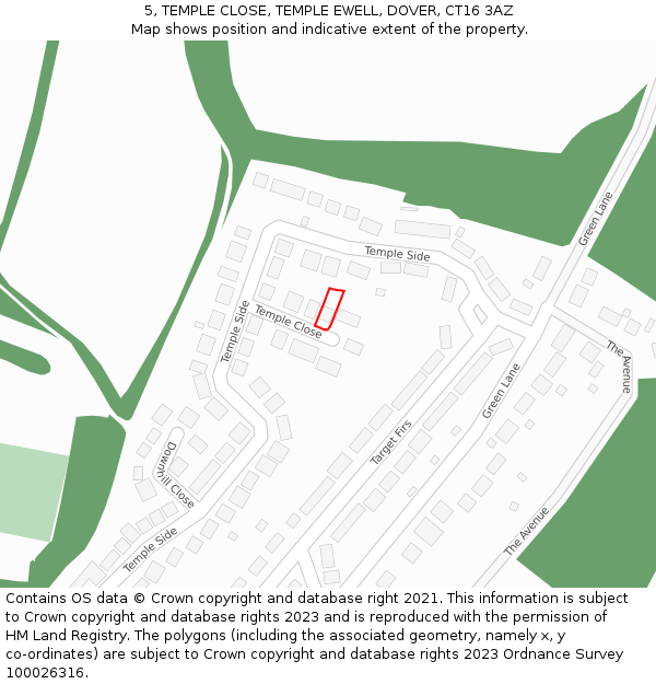 5, TEMPLE CLOSE, TEMPLE EWELL, DOVER, CT16 3AZ: Location map and indicative extent of plot