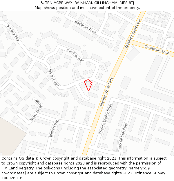 5, TEN ACRE WAY, RAINHAM, GILLINGHAM, ME8 8TJ: Location map and indicative extent of plot