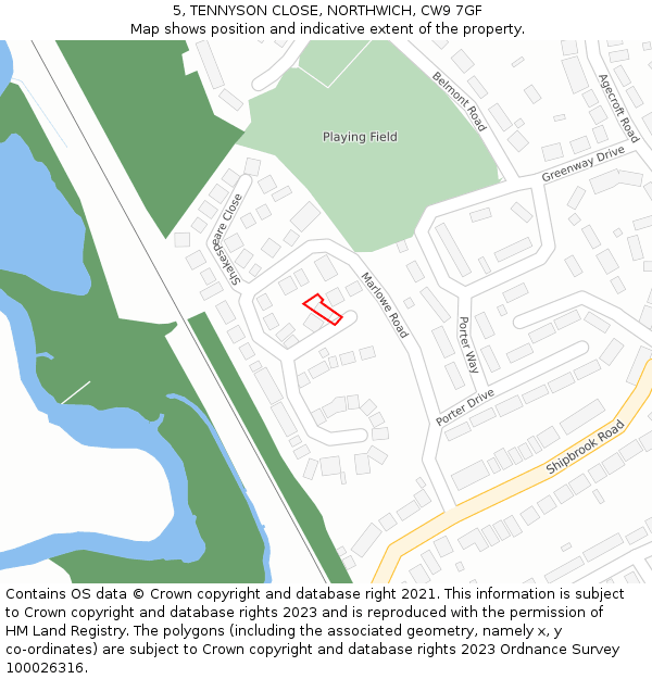 5, TENNYSON CLOSE, NORTHWICH, CW9 7GF: Location map and indicative extent of plot