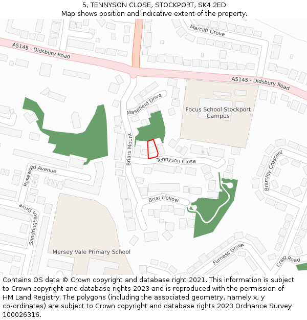 5, TENNYSON CLOSE, STOCKPORT, SK4 2ED: Location map and indicative extent of plot