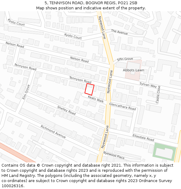 5, TENNYSON ROAD, BOGNOR REGIS, PO21 2SB: Location map and indicative extent of plot