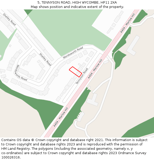 5, TENNYSON ROAD, HIGH WYCOMBE, HP11 2XA: Location map and indicative extent of plot