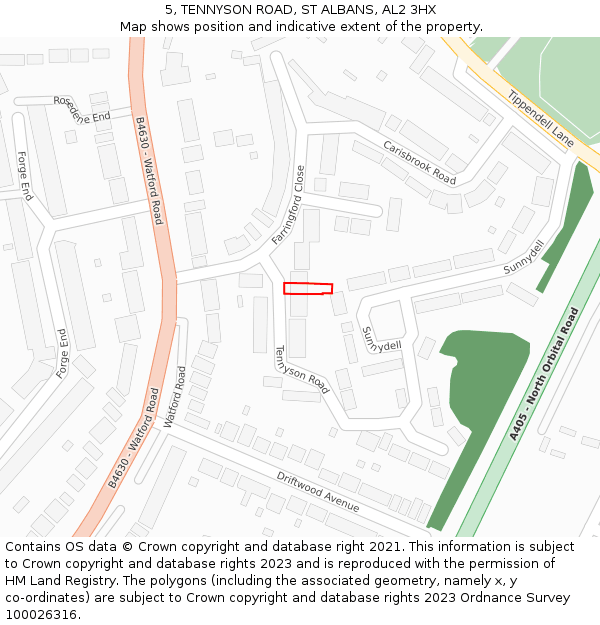 5, TENNYSON ROAD, ST ALBANS, AL2 3HX: Location map and indicative extent of plot