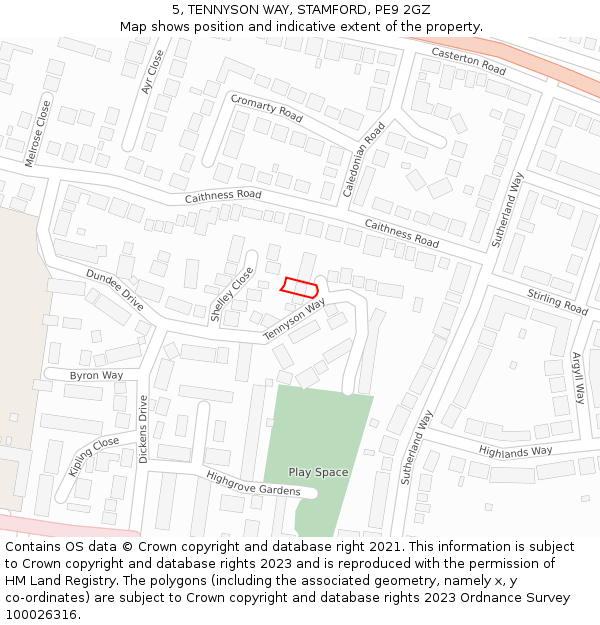 5, TENNYSON WAY, STAMFORD, PE9 2GZ: Location map and indicative extent of plot