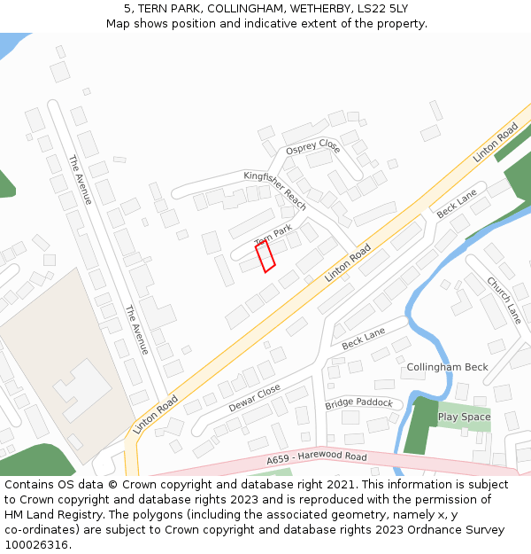 5, TERN PARK, COLLINGHAM, WETHERBY, LS22 5LY: Location map and indicative extent of plot