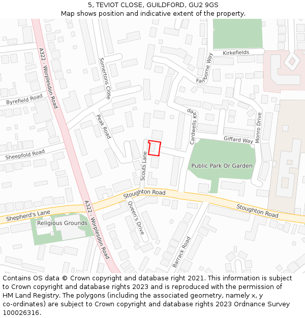 5, TEVIOT CLOSE, GUILDFORD, GU2 9GS: Location map and indicative extent of plot