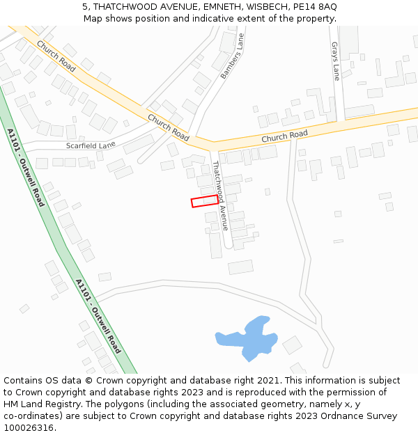 5, THATCHWOOD AVENUE, EMNETH, WISBECH, PE14 8AQ: Location map and indicative extent of plot