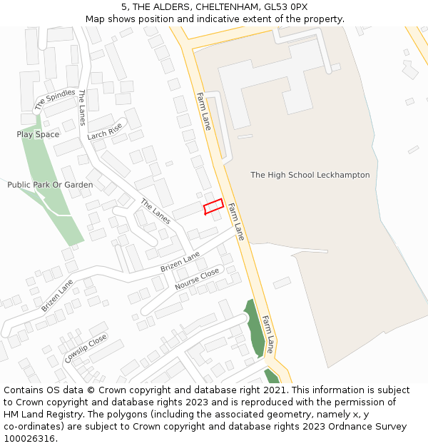 5, THE ALDERS, CHELTENHAM, GL53 0PX: Location map and indicative extent of plot