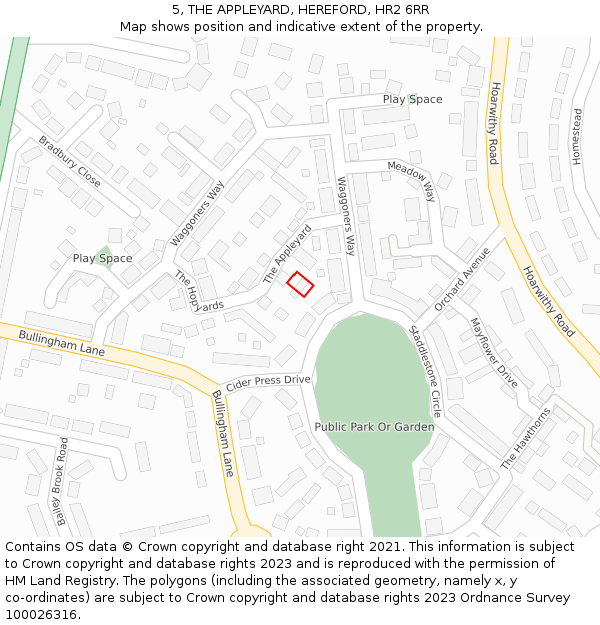 5, THE APPLEYARD, HEREFORD, HR2 6RR: Location map and indicative extent of plot