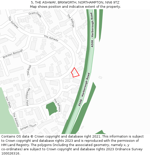 5, THE ASHWAY, BRIXWORTH, NORTHAMPTON, NN6 9TZ: Location map and indicative extent of plot