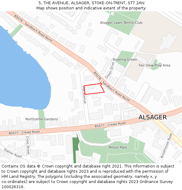 5, THE AVENUE, ALSAGER, STOKE-ON-TRENT, ST7 2AN: Location map and indicative extent of plot