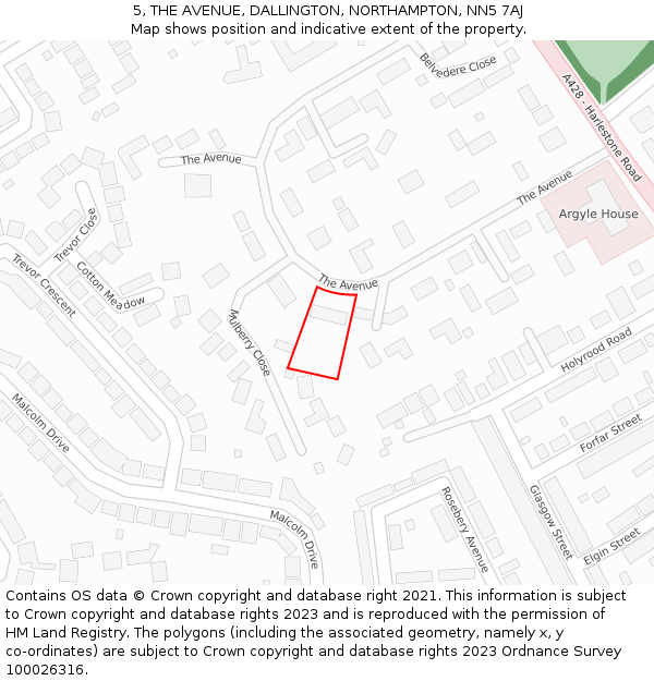 5, THE AVENUE, DALLINGTON, NORTHAMPTON, NN5 7AJ: Location map and indicative extent of plot