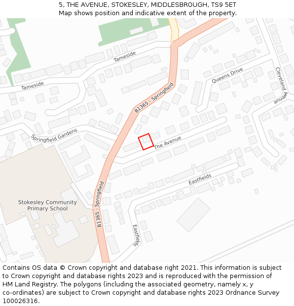 5, THE AVENUE, STOKESLEY, MIDDLESBROUGH, TS9 5ET: Location map and indicative extent of plot