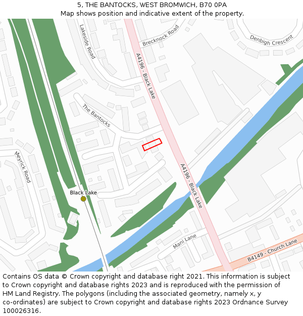 5, THE BANTOCKS, WEST BROMWICH, B70 0PA: Location map and indicative extent of plot