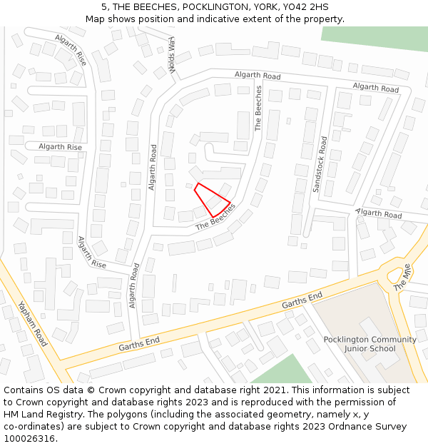 5, THE BEECHES, POCKLINGTON, YORK, YO42 2HS: Location map and indicative extent of plot