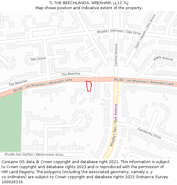 5, THE BEECHLANDS, WREXHAM, LL12 7LJ: Location map and indicative extent of plot