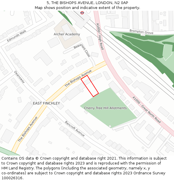 5, THE BISHOPS AVENUE, LONDON, N2 0AP: Location map and indicative extent of plot