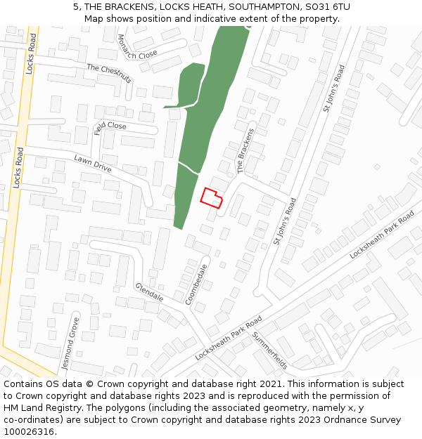5, THE BRACKENS, LOCKS HEATH, SOUTHAMPTON, SO31 6TU: Location map and indicative extent of plot