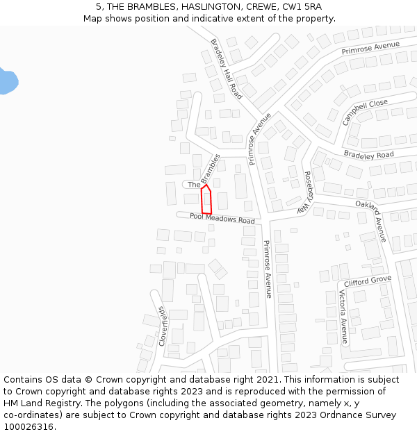 5, THE BRAMBLES, HASLINGTON, CREWE, CW1 5RA: Location map and indicative extent of plot
