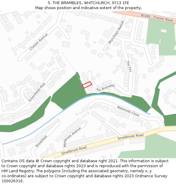 5, THE BRAMBLES, WHITCHURCH, SY13 1FE: Location map and indicative extent of plot