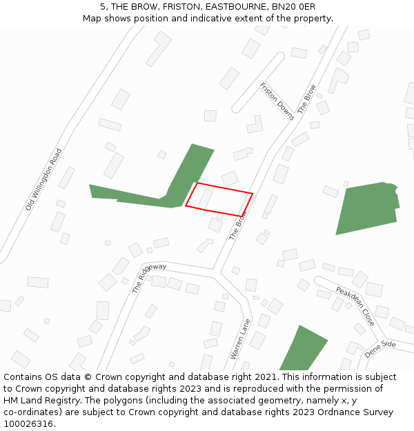 5, THE BROW, FRISTON, EASTBOURNE, BN20 0ER: Location map and indicative extent of plot