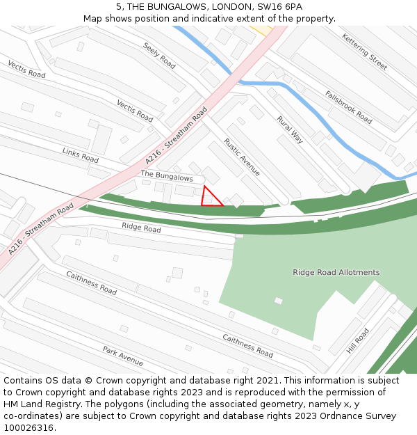 5, THE BUNGALOWS, LONDON, SW16 6PA: Location map and indicative extent of plot