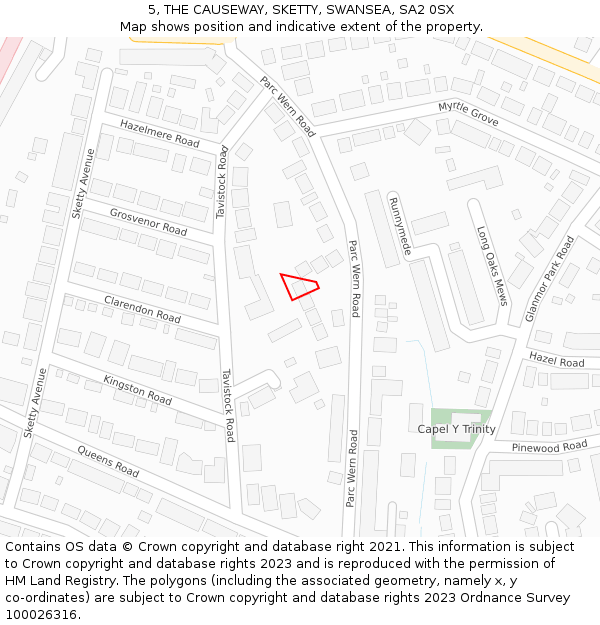 5, THE CAUSEWAY, SKETTY, SWANSEA, SA2 0SX: Location map and indicative extent of plot