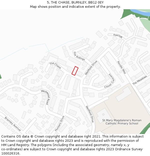 5, THE CHASE, BURNLEY, BB12 0EY: Location map and indicative extent of plot