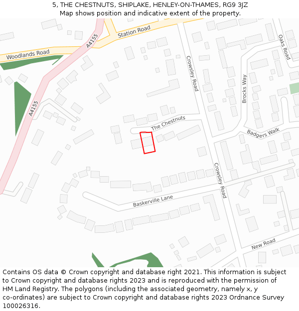 5, THE CHESTNUTS, SHIPLAKE, HENLEY-ON-THAMES, RG9 3JZ: Location map and indicative extent of plot