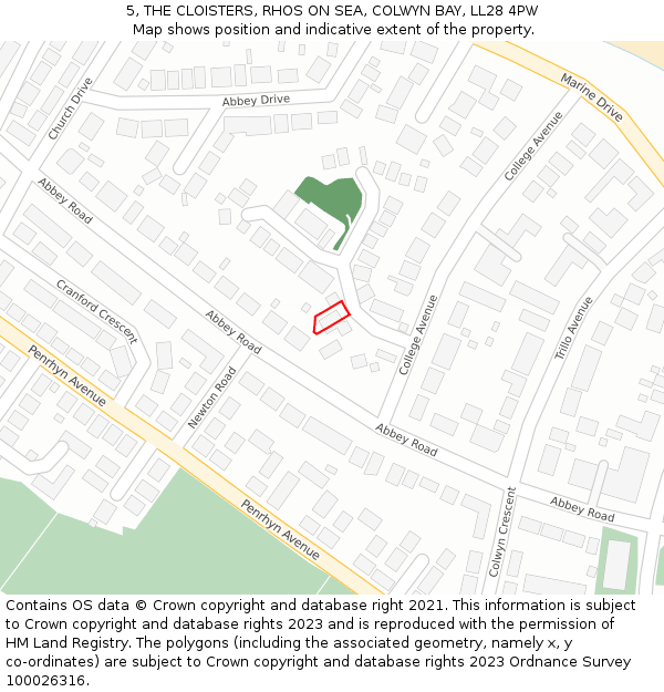 5, THE CLOISTERS, RHOS ON SEA, COLWYN BAY, LL28 4PW: Location map and indicative extent of plot