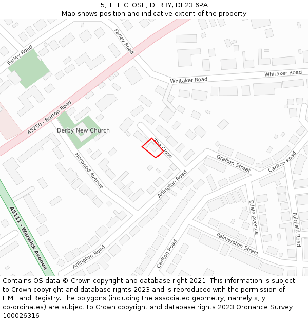 5, THE CLOSE, DERBY, DE23 6PA: Location map and indicative extent of plot