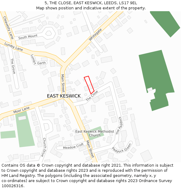 5, THE CLOSE, EAST KESWICK, LEEDS, LS17 9EL: Location map and indicative extent of plot