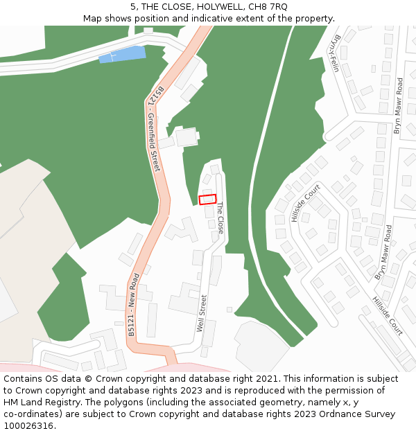 5, THE CLOSE, HOLYWELL, CH8 7RQ: Location map and indicative extent of plot