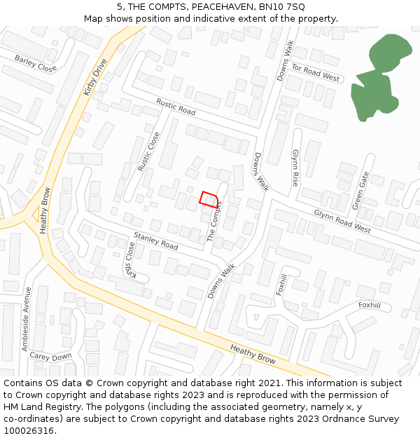 5, THE COMPTS, PEACEHAVEN, BN10 7SQ: Location map and indicative extent of plot