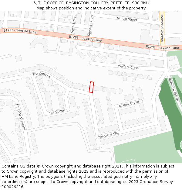 5, THE COPPICE, EASINGTON COLLIERY, PETERLEE, SR8 3NU: Location map and indicative extent of plot