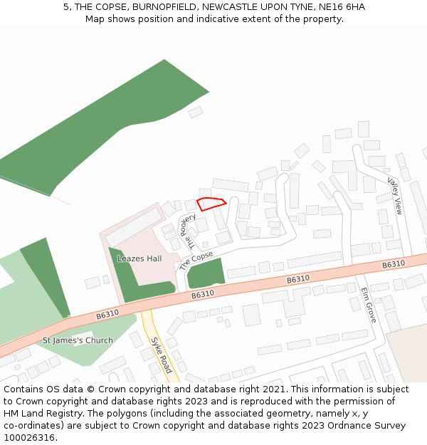 5, THE COPSE, BURNOPFIELD, NEWCASTLE UPON TYNE, NE16 6HA: Location map and indicative extent of plot