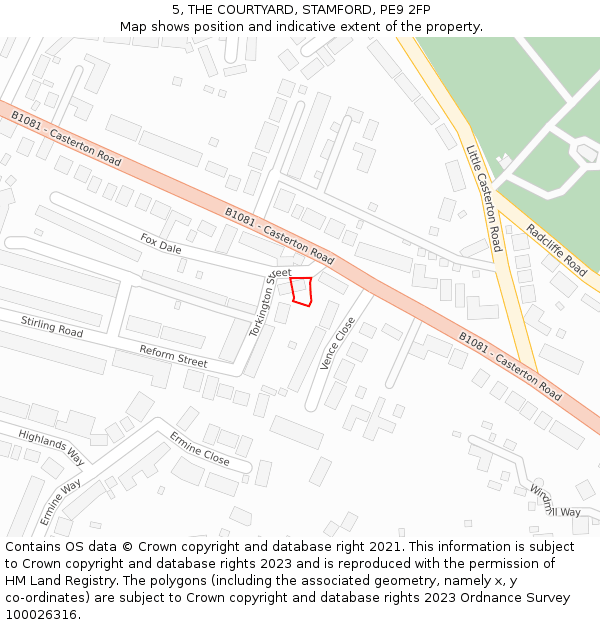 5, THE COURTYARD, STAMFORD, PE9 2FP: Location map and indicative extent of plot