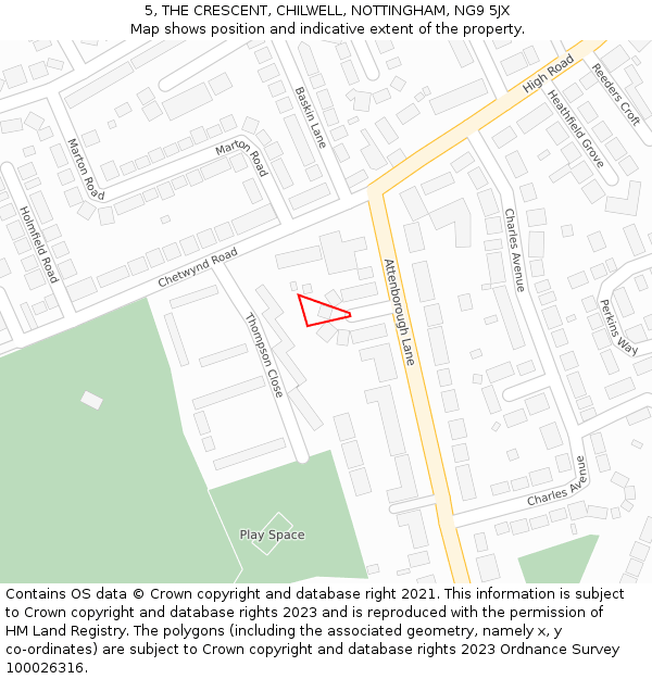 5, THE CRESCENT, CHILWELL, NOTTINGHAM, NG9 5JX: Location map and indicative extent of plot