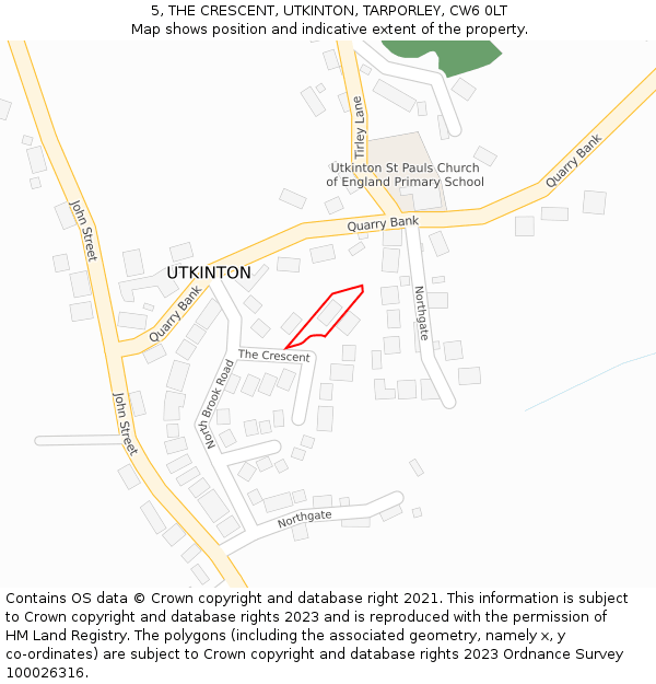 5, THE CRESCENT, UTKINTON, TARPORLEY, CW6 0LT: Location map and indicative extent of plot