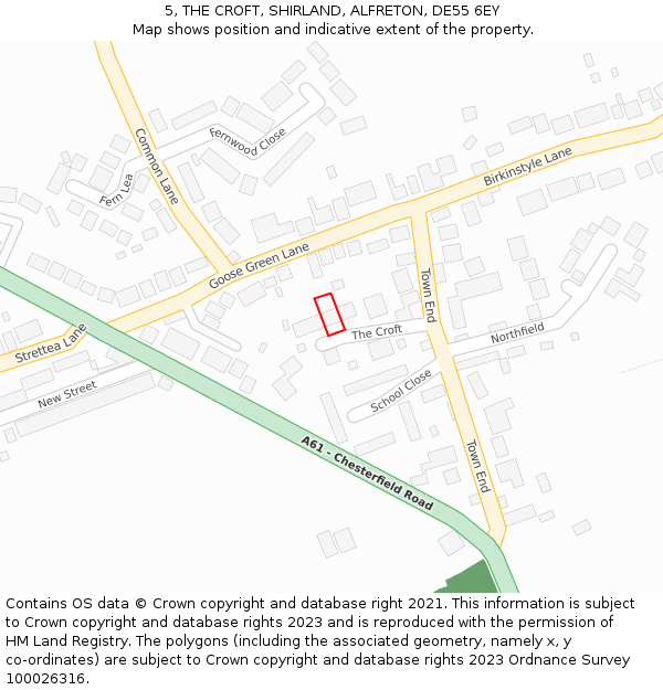 5, THE CROFT, SHIRLAND, ALFRETON, DE55 6EY: Location map and indicative extent of plot